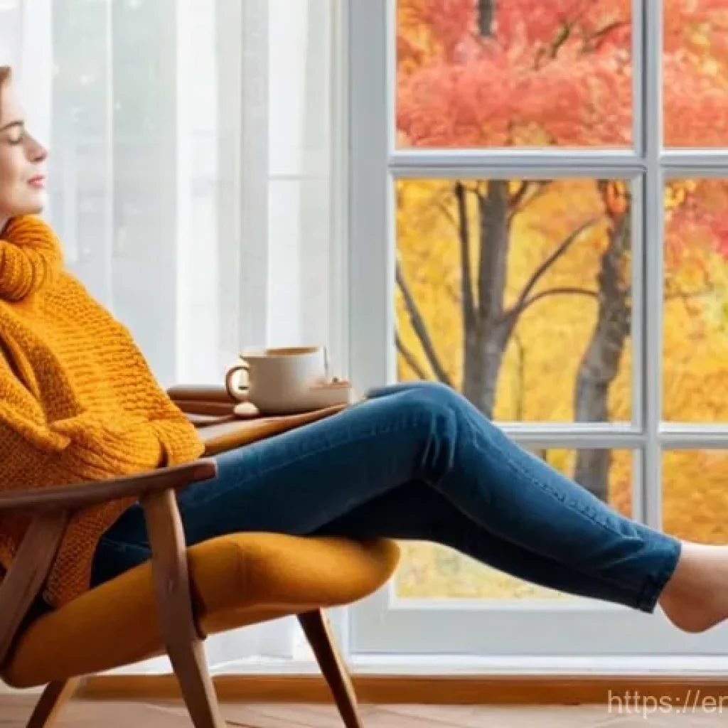 시각디자인 면접에서 자신의 강점 어필 - **Prompt 1: Cozy Autumn Afternoon**
    "A young woman, approximately 25 years old, with warm, aubur...