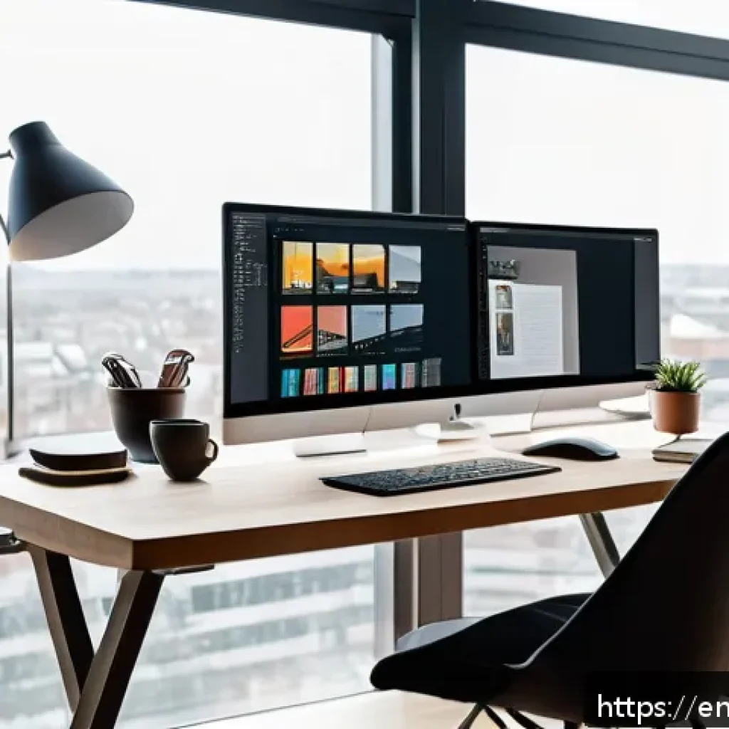 시각디자인 국제 자격증 소개 - A modern creative professional workspace featuring a diverse graphic designer confidently working on...