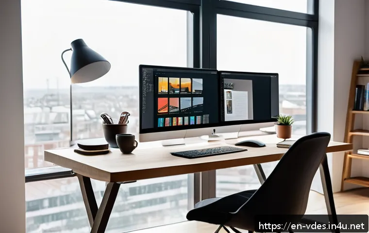 시각디자인 국제 자격증 소개 - A modern creative professional workspace featuring a diverse graphic designer confidently working on...